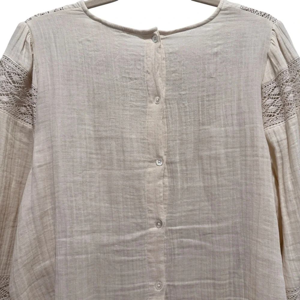 Indi & Cold Cotton Gauze Long Sleeve Top Boho Cottage Prairie Peasant Cream XL